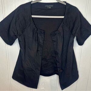 Theory Petite Black Linen Buttoned Cardigan